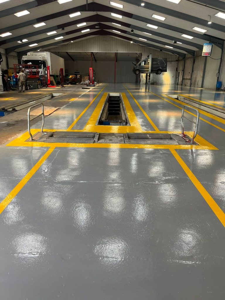 HGV pit with Safety Yellow demarcation on the finished floor