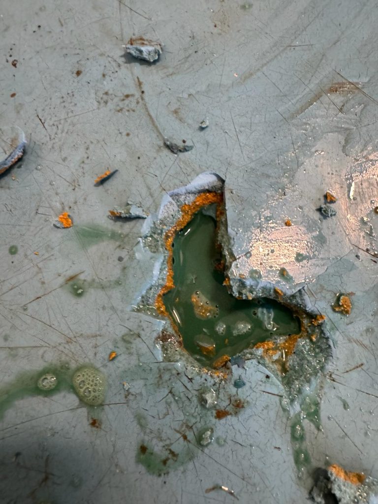 Breakdown of the original coating on the pump house floor