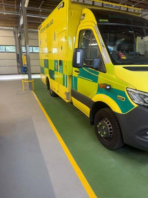 Ambulance parked on the new Pumadur RT floor