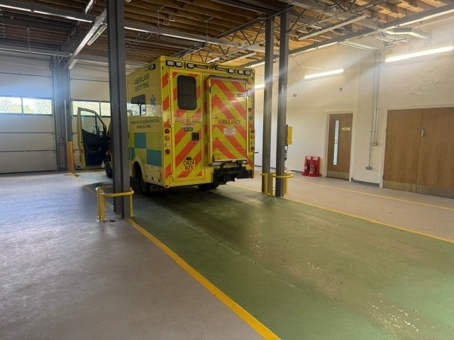 Ambulance bay with green and grey Pumadur RT floor