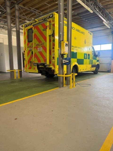 Ambulance on the finished floor at Monmouth Ambulance Station
