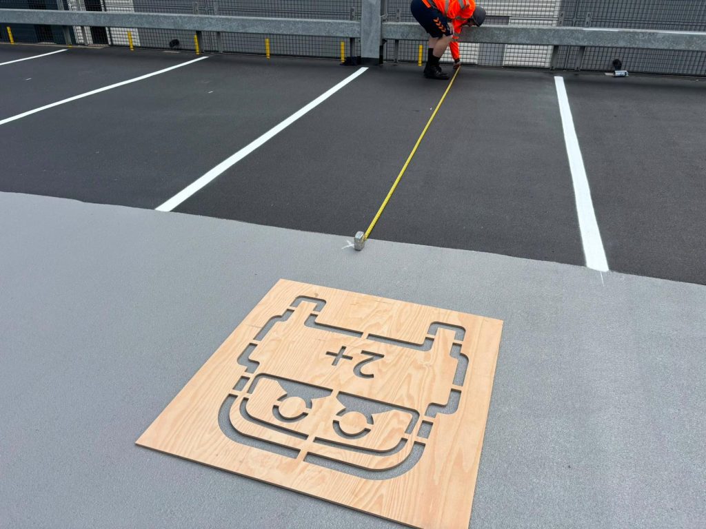 Parking bay markings on the finished Deckmaster System R deck